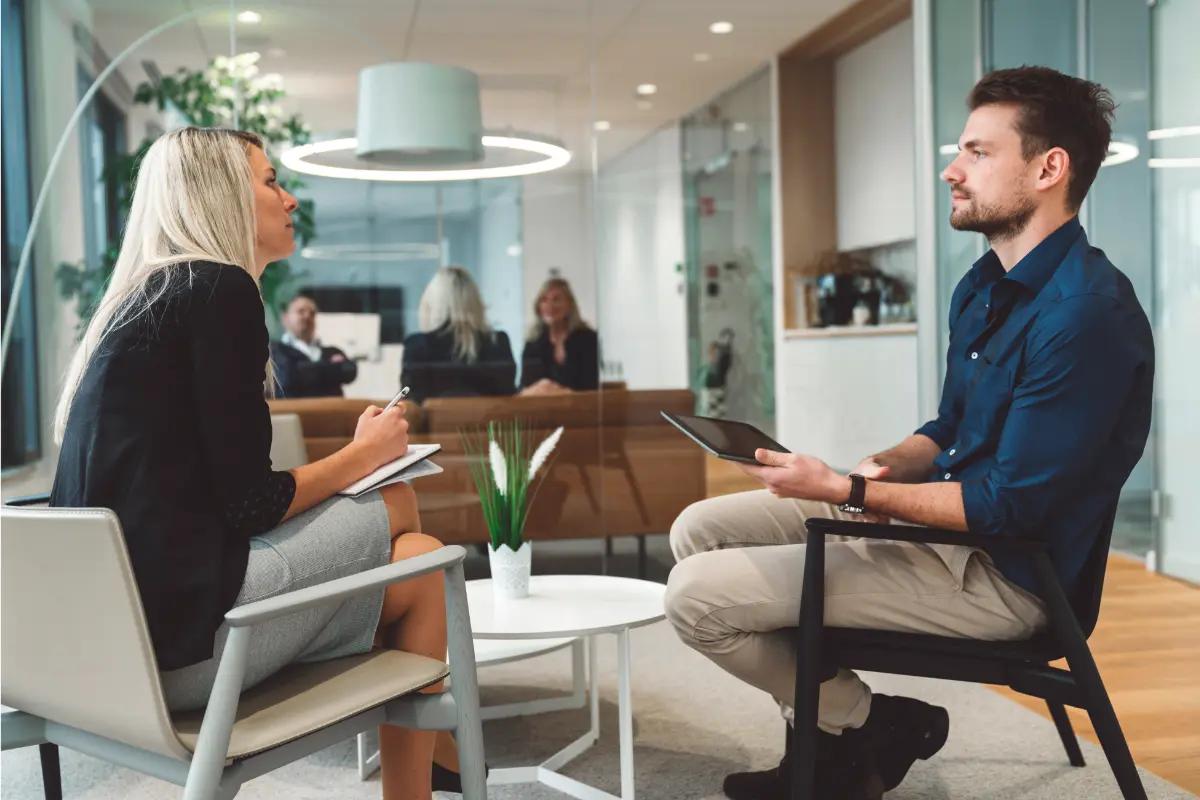 Business conversation between two colleagues