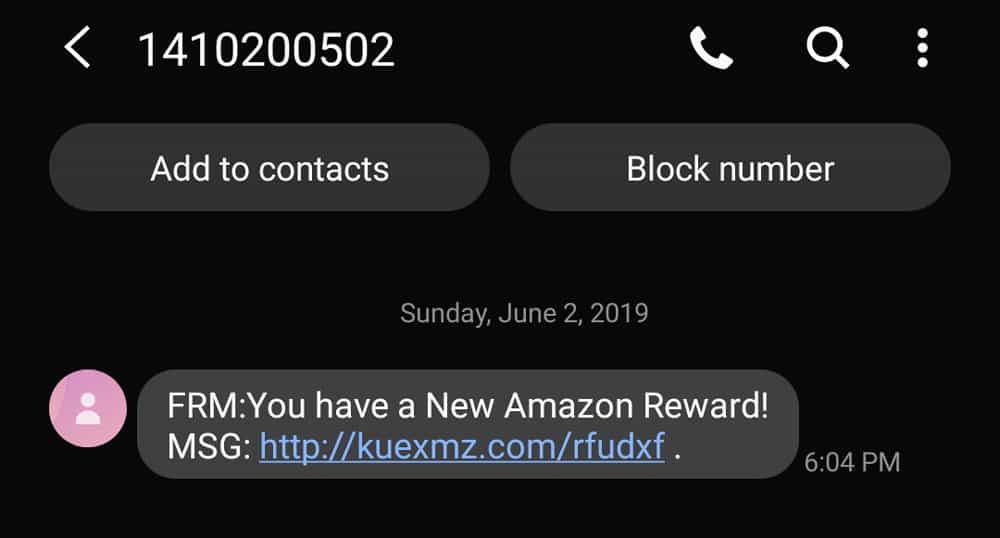 smishing screenshot amazon impersonation